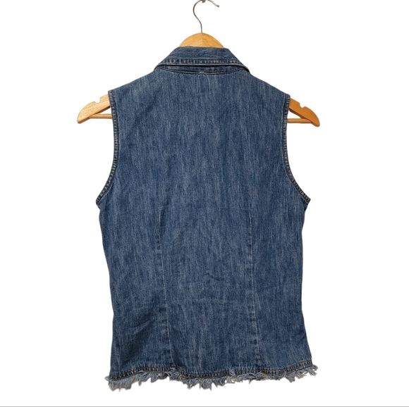 Vintage Blue 100% cotton Sleeveless Button Down Shirt with Notched Collar - Picture 2 of 6